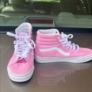 Vans Pink High-Top Skate Sneakers with White Stripe